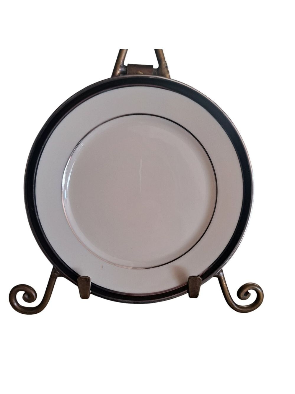 Lenox Black Royale Saucer Ivory Black Silver Bone China Small Plates Set 4 USA